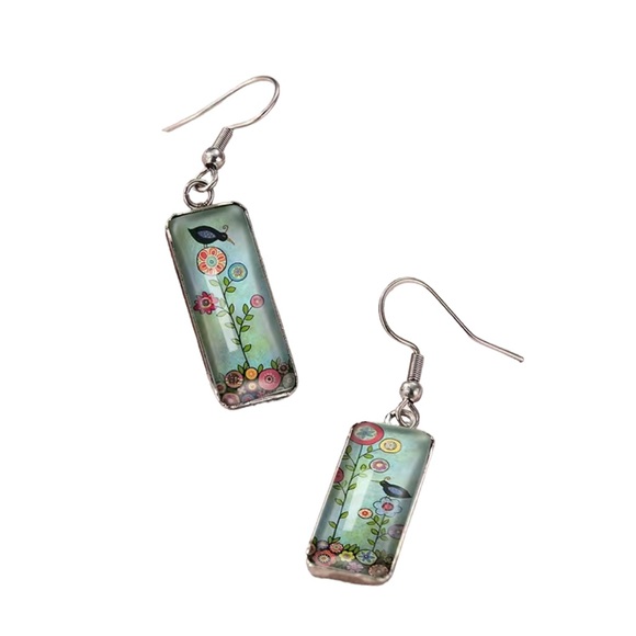 Retro Asymmetrical Colorful Bird Bar Drop Earrings - Picture 1 of 5